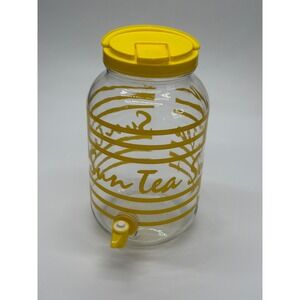 Vintage Sun Tea Glass Beverage Dispenser Yellow Stripes Spigot Jar 1 Gallon